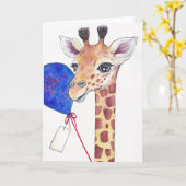 Giraffe met ballon & Label-kaartje Kaart (Gele Bloem)