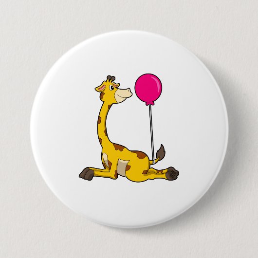 Giraffe met ballon ronde button 7,6 cm (Voorkant)