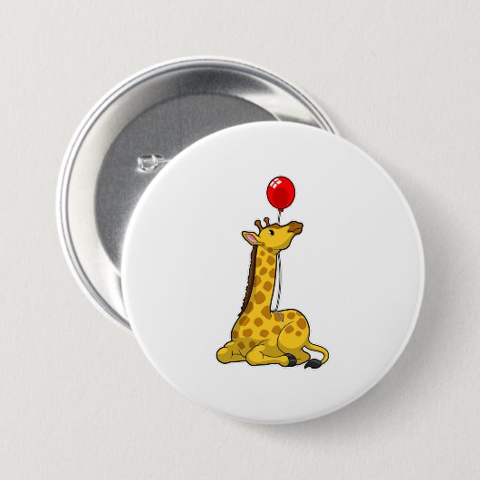 Giraffe met ballon ronde button 7,6 cm (Voorkant /achterkant)