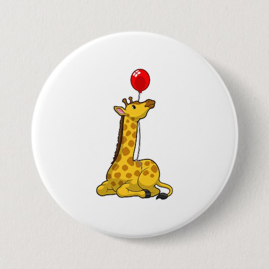 Giraffe met ballon ronde button 7,6 cm (Voorkant)