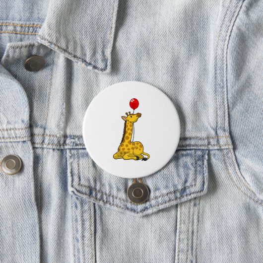 Giraffe met ballon ronde button 7,6 cm (In situ)
