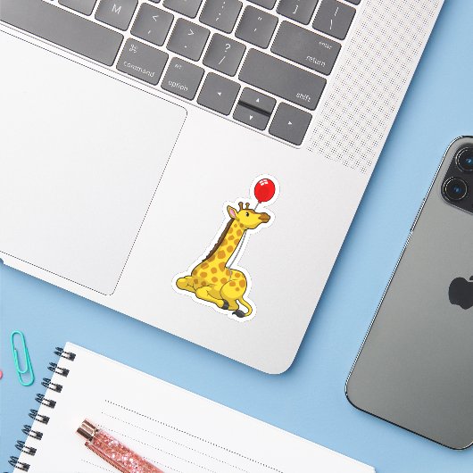 Giraffe met ballon sticker (Laptop met iPhone)