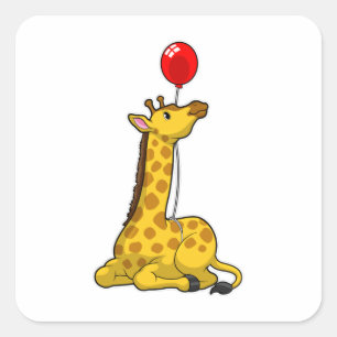 Giraffe met ballon vierkante sticker