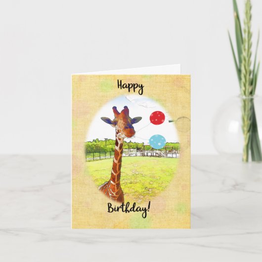 Giraffe met Birthday-ballonnen Kaart (Voorkant)