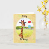 Giraffe met Birthday-ballonnen Kaart (Gele Bloem)