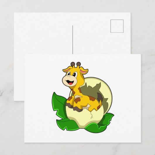 Giraffe met blad & ei briefkaart (Voorkant / Achterkant)