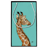 Giraffe met blauwgroen achtergrond klein cadeauzakje (Achterkant)