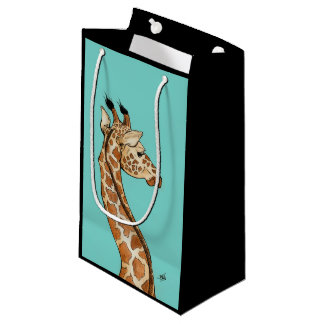 Giraffe met blauwgroen achtergrond klein cadeauzakje