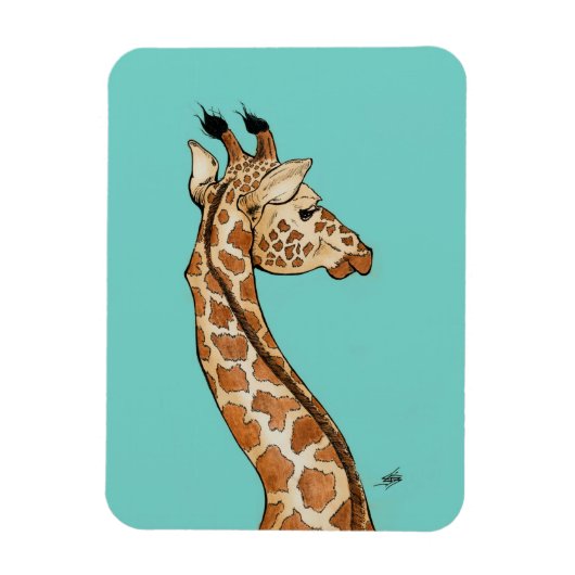 Giraffe met blauwgroen achtergrond magneet (Verticaal)