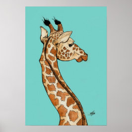 Giraffe met blauwgroen achtergrond poster