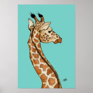 Giraffe met blauwgroen achtergrond poster