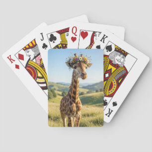 Giraffe met bloemenkroon pokerkaarten