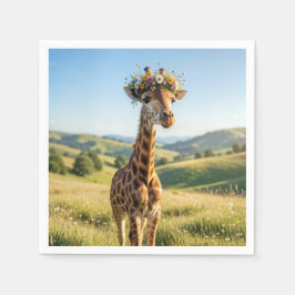 Giraffe met bloemenkroon servet