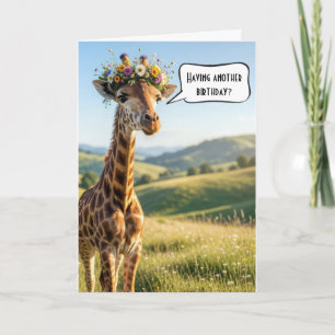 Giraffe met bloemenkroon voor humoristische verjaa kaart