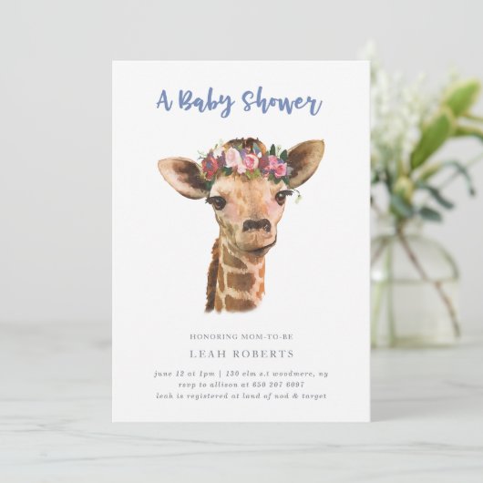 Giraffe met bloemkroon kaart (Staand voorkant)