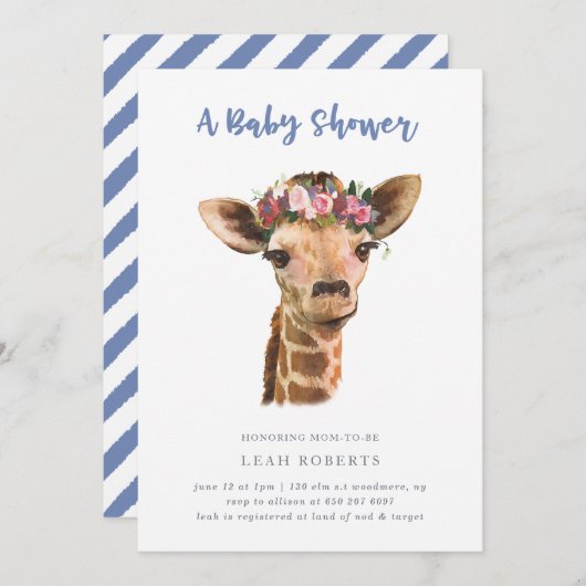 Giraffe met bloemkroon kaart (Voorkant / Achterkant)