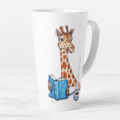Giraffe met boek en drank latte mok (Rechterhoek)