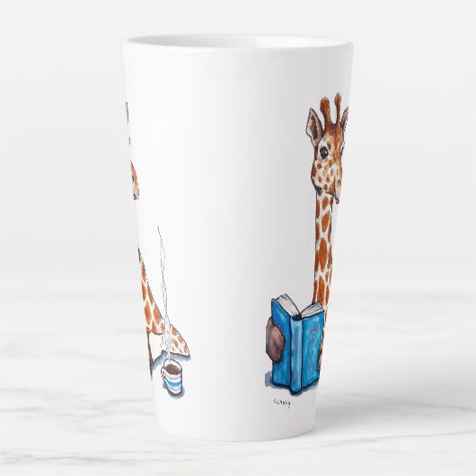 Giraffe met boek en drank latte mok (Voorkant)
