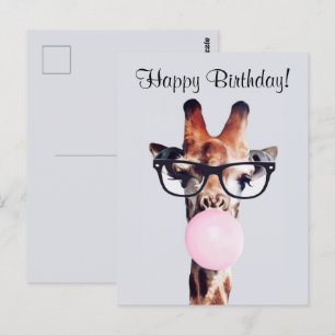 Giraffe met bril Blazende gom Happy Birthday Briefkaart