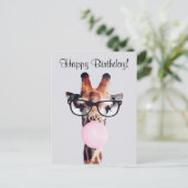 Giraffe met bril Blazende gom Happy Birthday Briefkaart (Staand voorkant)