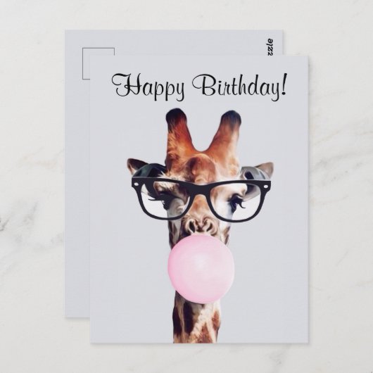 Giraffe met bril Blazende gom Happy Birthday Briefkaart (Voorkant / Achterkant)