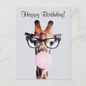 Giraffe met bril Blazende gom Happy Birthday Briefkaart (Voorkant)