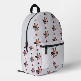 Giraffe met bril die roze bruinkgom blaast bedrukte rugzak