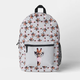 Giraffe met bril die roze bruinkgom blaast bedrukte rugzak