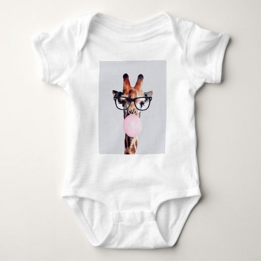 Giraffe met bril die roze bruinkgom blaast romper (Voorkant)