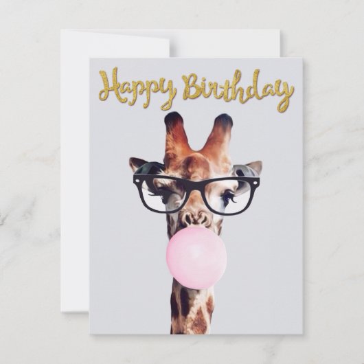 Giraffe met bril die roze bubbelgom blaast (Voorkant)