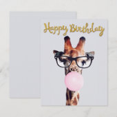 Giraffe met bril die roze bubbelgom blaast (Voorkant / Achterkant)