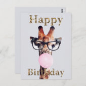 Giraffe met bril die roze kauwgom kauwt briefkaart (Voorkant / Achterkant)
