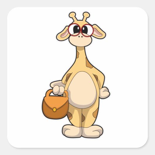 Giraffe met bril en tas vierkante sticker (Voorkant)