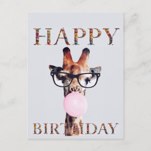 Giraffe met bril Happy Birthday Briefkaart