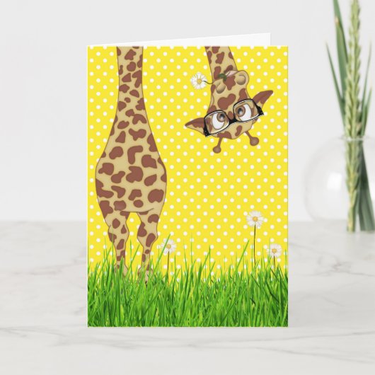 Giraffe met bril op pooldots kaart (Voorkant)