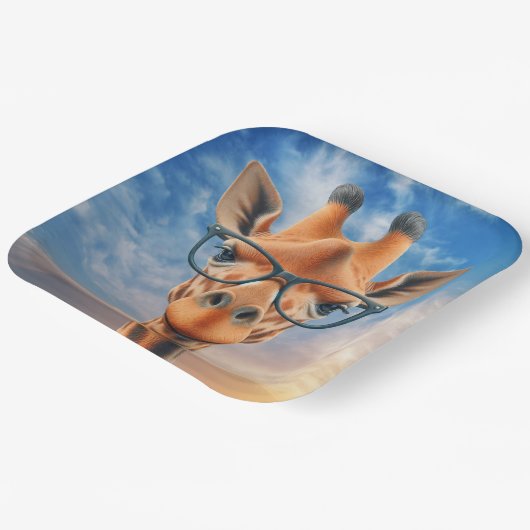 Giraffe met bril papieren bordje (Gebogen)