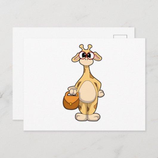 Giraffe met bril & tas briefkaart (Voorkant / Achterkant)