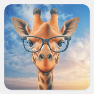 Giraffe met bril vierkante sticker