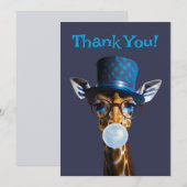 Giraffe met bril, vlinderdas, blauwe top hoed kauw bedankkaart (Voorkant / Achterkant)