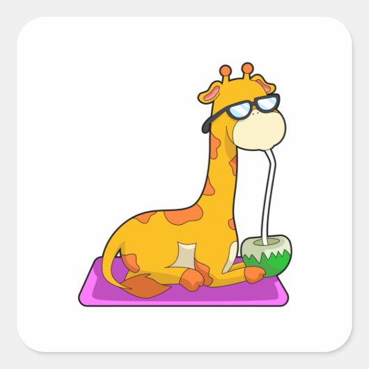 Giraffe met Coconut Vierkante Sticker (Voorkant)