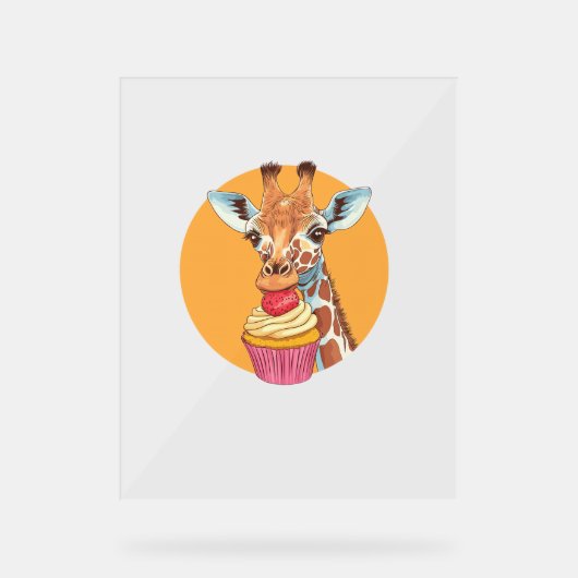 Giraffe met cupcake acryl bord (Voorkant)