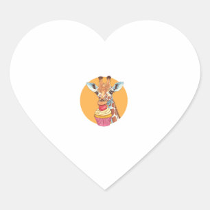 Giraffe met cupcake hart sticker