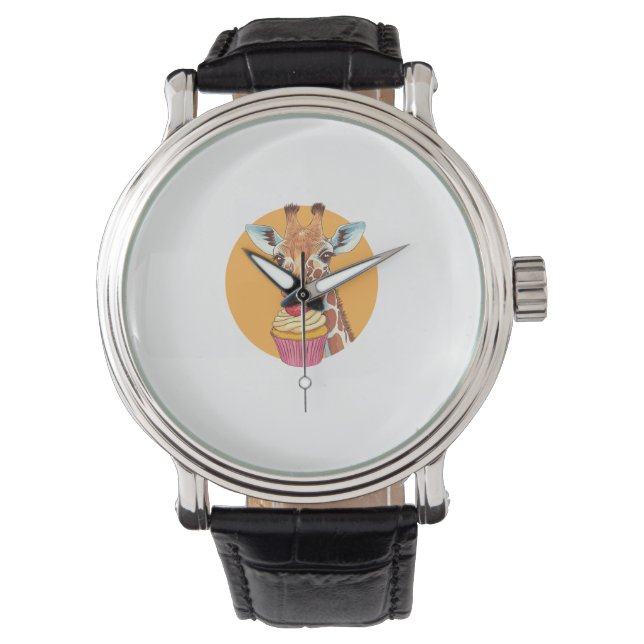 Giraffe met cupcake horloge (Voorkant)