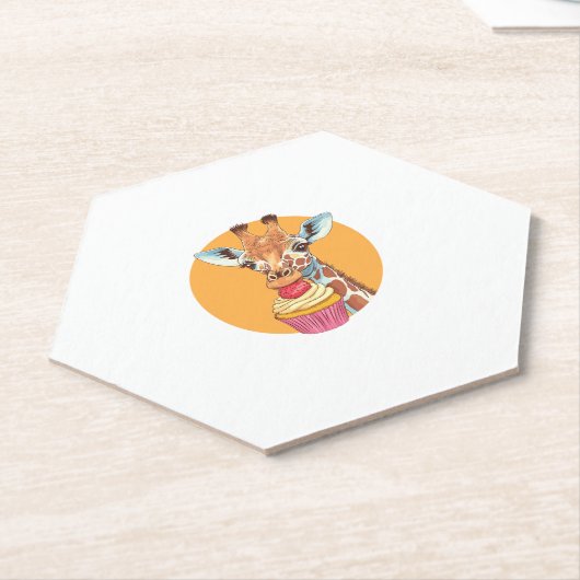 Giraffe met cupcake kartonnen onderzetters (Schuin)