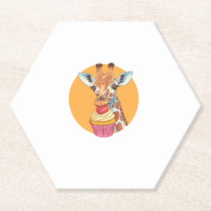 Giraffe met cupcake kartonnen onderzetters