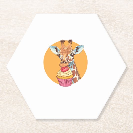 Giraffe met cupcake kartonnen onderzetters (Voorkant)