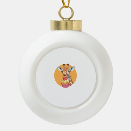 Giraffe met cupcake keramische bal ornament (Voorkant)