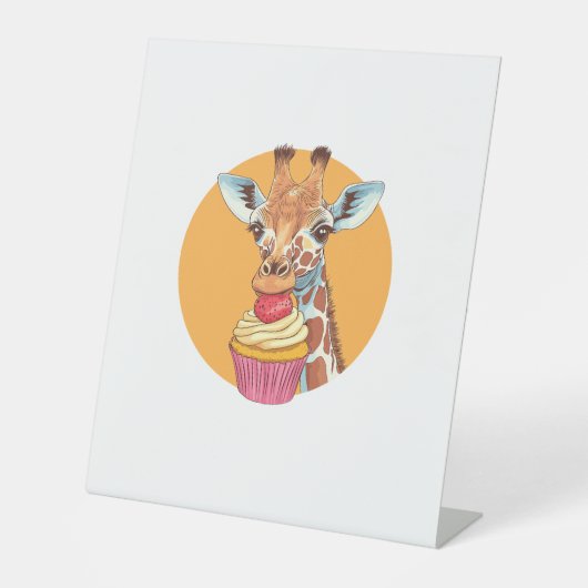Giraffe Met Cupcake Reclamebord Met Voetstuk (Voorkant)