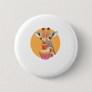 Giraffe met cupcake ronde button 5,7 cm