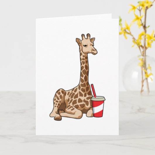 Giraffe met drankje kaart (Gele Bloem)